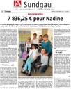 Remise officielle, le 29 octobre 2016, de la somme générée par la course de 140 km de Frédéric Hoff pour Nadine, en juin dernier. Article dans l'Alsace. 2016/11/04 - L'Alsace - 7836,25 € pour Nadine avec F. Hoff